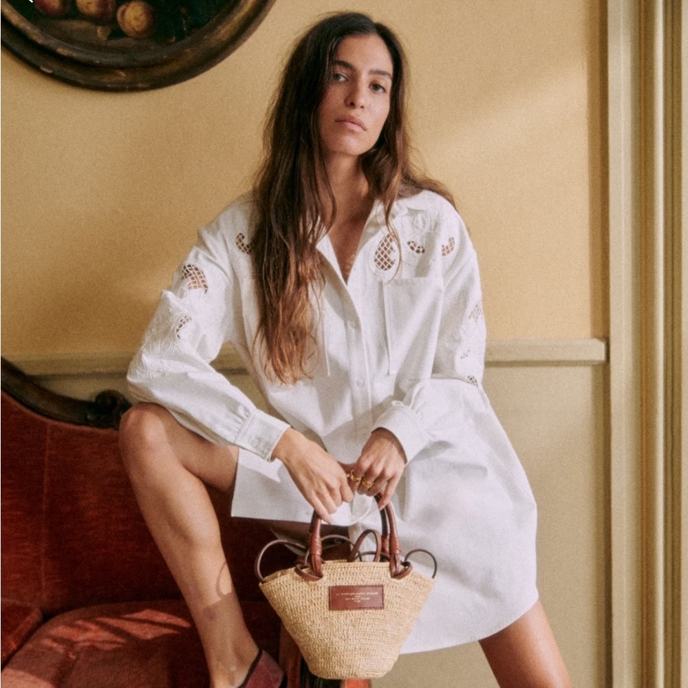 Sezane Maxine Ecru/White Eyelet Shirt Dress Like New